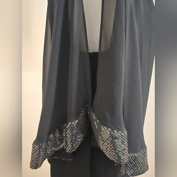 S. Levine Black Chiffon Overlay Evening Top with Sequin Trim, size XL - Picture 4 of 9